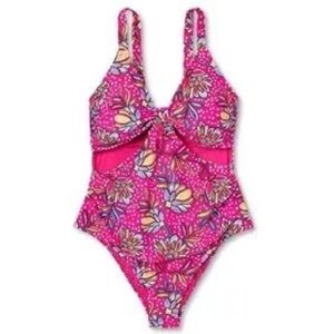 Tabitha Brown For Target One Piece Swim Suit Size M Hot Pink Floral Cheeky
